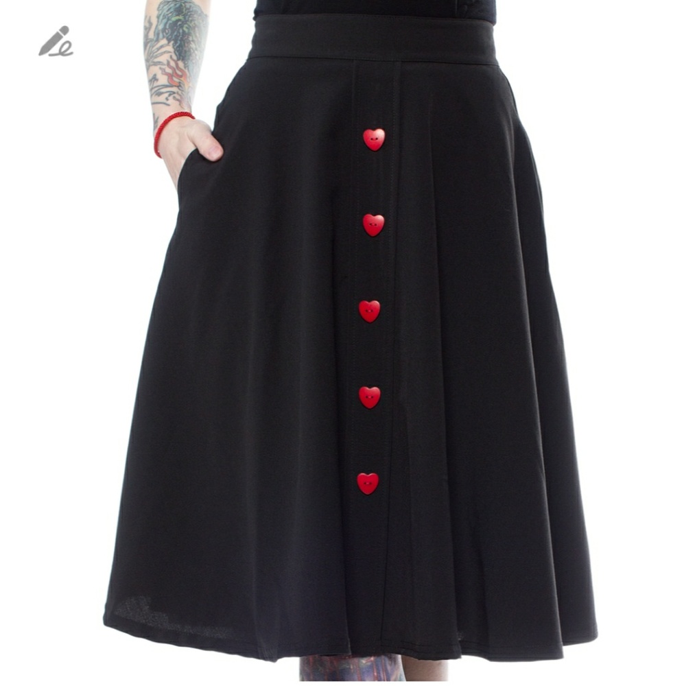 Unique Vintage Steady Heart Button Swing Skirt XL